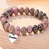 Bracelet de perle zèbre rose femelle.Cadeau à la fille et à la mère Nana Nana Crystal Stone Healing Spirit Bracelet