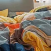 寝具セット秋の冬のフランネルセット3/4 PCSコットン格子縞の羽毛布団カバーシート枕カバーフリースクリスタルベルベットキルト