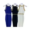 Summer Package Hip Dress Designer Name Brand New Womens Dresses High Quality Metal Buckle Crinkle Neck Halter Vest