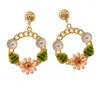 Boucles d'oreilles en pente d'arrivée mode baroque rétro mignonne fleurs colorées pour femmes vintage grand cercle cristal girl cadeau