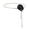 Riemen camellia parel dunne taille keten accessoires dames zwart -witte bloem riem decoratie jurk met rok