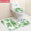 Shower Curtains Tropical Plant Green Leaves 3d Curtain Bathroom Pedestal Carpet Toilet Cover Lid Non-slip Rug Bath Mat Set