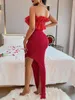 Abiti casual Donne sexy Festa Strapping senza spalline Primavera estate Elegante Temperamento elegante Red High Split Clothing