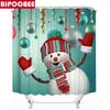 Cortinas de ducha Kawaii Cortina de Navidad Baño de tela de poliéster con gancho Lindo decoración de baño de muñeco de nieve Pedestal alfombras sin deslizamiento