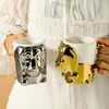 Tasses 1pc créative stéréo chien café tasse de dessin animé thé animal gold plaquette argent céramique tasse couple cadeau avoine à la maison décoration intérieure