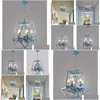 Kroonluchters Bloem Decora hanger kroonluchter D42cm H43cm blauwe kleur Iron Dining Room Living Rose Lights Lamp Home Drop levering Dhmfd