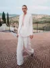 Zweiteilige Hosen für Frauen 2024 Sommeranzug hochwertiger Leinen Seide Weiß Blazer Jacke Sets Taille Wide Bein Hosen Weibliche Kleidung