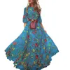 Casual Dresses Spring Autumn Dress Elegant Floral Print Maxi For Women A-line Silhuett Hög midja Design Halvhylsa detaljer