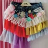 Frauenshorts hohe Taille 3D Blumen Diamanten Perlen -Mesh Spleiß Rüschen Denim -Strass Gaze Falten Jeans Hosen Unregelmäßige Hose