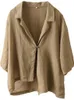 Damespakken Johnature Women Vintage Blazers Solid Color Spring Coats 2024 Zeven mouw linnen doeken ingekapte enkele knop