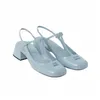 Miui Chunky Mius Heel Sandals Walk عرض حذاء أسود أسود أبيض أبيض أزياء أحذية نسائية مسطحات الحجم 35-40