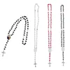 4 colors Sublimation necklace Heat Transfer Pendant Rosary bead Necklace Cross Jesus Metal Pendants