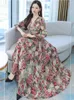 Casual Dresses Women Spring Autumn Midi Dress Beach Floral Chiffon Robe Chic Elegant Evening For Party Korean Fashion 2024 Maxi