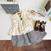 Trousers 2023 Summer New Girls Set Lace Seve Polka Dot Top Plaid+Wide g Pants Two Piece Set Casual Baby Girls Clothing Suit L46