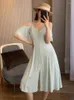 Party Dresses Female Solid Split Strap Slim Midi Dress Elegant V Neck Short Sleeve Single Breasted Vestido 2024 Spring Summer Sexy Woman