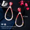 Dangle Ohrringe Pera Noble Long Hohlwasserdrop Form Tropfen farbenfrohe CZ Kristall Gold plattiert Ohrring für Frauen Weddding Party Schmuck E748