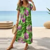 Vintage Print Long Dres Casual O Neck Split Up Flower Maxi Dresses For Women Loose Party Dress Boho 240326