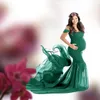 Solid Color Mop Maternity Dresses for Po Shoot Summer Pregnancy Dress Fashion Women Pure Cotton Ruffle Oneshoulder Pregnant 240326