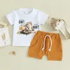 Kläder sätter baby pojke sommarkläder grävmönster mönster korta ärm bokstäver t-shirt pocket jogger byxa set spädbarn 2 st-outfit