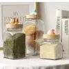 Storage Bottles Candy Jar With Lid Cereal Dispenser Creative Cute Square Glass Bottle Tea Box Kitchen Decoration Animal Sealed
