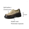 Klänningsskor Spring/Autumn Women Split Leather Round Toe Lace Up Platform Color Mixed Thick Heel Loafers för Sneakers