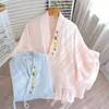 Vêtements de nuit pour femmes dames japonaises kimono pyjamas printemps mince coton crêpe massif de broderie massive de broderie porteuse lâche 2 pièces