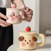 Mugs Creative Ceramic Mug Cute Coffee Cup Korean Milk Breakfast With Lid Cartoon Couple Water Personalized Drinkware