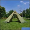Tenten en schuilplaatsen 3-4 Persoon Pyramid Tent Shelter Tralight Outdoor Cam Tipee met sneeuwrok schoorsteengat wandelen Backpacking druppel D DHZIP
