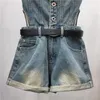 shorts féminins jeans Short Chic Design Age polyvalent âge réduisant la bombasse One Line Collar hors du tube épaule supérieur en denim en dentelle