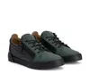 Casual Shoes Green Leather Low Top Cut Zip Up Sneakers Side Zipper Lace Board Men Daily Hombre Chaussure