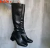 Wandelschoenen vrouwen warme long laarzen vrouw knie high booties dames platform dikke hak pu lederen zachte ritssluiting