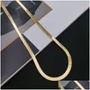 Łańcuchy szterling Gold 4 mm Flat Chain Naszyjnik dla kobiet luksusowy biżuteria prezent ślubny dar dorowy stojak z upuszczeniem