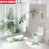 Shower Curtains Tropical Plant Green Leaves 3d Curtain Bathroom Pedestal Carpet Toilet Cover Lid Non-slip Rug Bath Mat Set