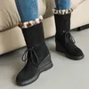 Boots Faux Suede Leather Platform Wedges High Heels Women Shoes Winter Warm Heat Fur Plush Lined Snow With Leopard