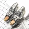 Casual Schuhe Slipper Herren Schnüre-up Leopardenmuster Party Leder Gold Silber Spitzer Zehen Designer