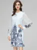 Women's Runway Dresses O Neck Long Sleeves Printed Fashion High Street Casual Mini Vestidos