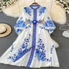 Casual Dresses Spring Autumn Vintage Print Maxi Dress Women Stand Collar Single Breasted Elegant Long Woman Floral Party Vestidos 1 NPRR