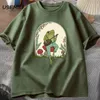 Cute Cottagecore Tshirts Aesthetic Frog Playing Banjo on Mushroom T Shirt Men Summer Cotton Short Sleeve Tee Mens Clothes 240402