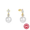 Dangle Earrings 925 Sterling Silver Pearl Geometric For Women Girl Zircon Vintage Simple Design Jewelry Party Gift Drop