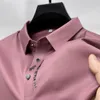 Sommer-Lapel-Elastizität T-Shirt Ice Seide Stickerei Polo Shirt Korean Mode Kurzarm Business Casual Men Clothing 240322