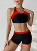 2024 Sportsets Zipper Swimwear vrouwelijke twee stuks shorts shorts zomer solide zwempak vrouwen strand slijtage zwempakken strandkleding 240322