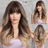 Brown Blonde Omber Long Wavy con flequillo para mujeres sintéticas s Natural Daily Cosplay Party Cabello falso Cabello 240327