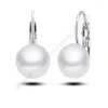 Dingle örhängen anländer enkel runda 925 sterling silver vita pärlor kvinnor för bröllop engagemang brincos smycken 12 mm