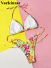 Kvinnors badkläder sexiga färgglada blommor tryckt halter bikini kvinnliga baddräkt kvinnor tvåstycken set bather baddräkt simma v5435