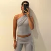 Pantalons de deux pièces pour femmes 10sets Set Femmes Printemps Summer 2024 Tracksuit Patchwork Sexe Polds One épaule Skew Neck Crop Top Topfits Y2K