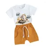 Kläder sätter baby pojke sommarkläder grävmönster mönster korta ärm bokstäver t-shirt pocket jogger byxa set spädbarn 2 st-outfit