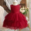 Girl's Dresses Baby Princess Party Red Dresses for Christmas Backss Lace Litt Girls Birthday Wedding Evening Gown Kids Cerony Prom Dress L240402