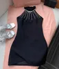 Basic Casual Dresses Designer Shenzhen Nanyou High End Miu Home Spring en Summer Nieuwe pailletten Bow Tie Decoratief mozaïek Satijn Satijnen Kort Mouw Celebrity Jurk SQJK