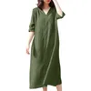 Casual Dresses Beach Midi Robe Women mode Kort ärm Solid Color Cotton Dress V Neck Tank Top Party Wear Streetwear