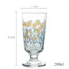 Verres à vin 2pcs Ins Flower Printing Verre Tasse de vintage Vintage Foot à chaleur JUI RÉSISTANT